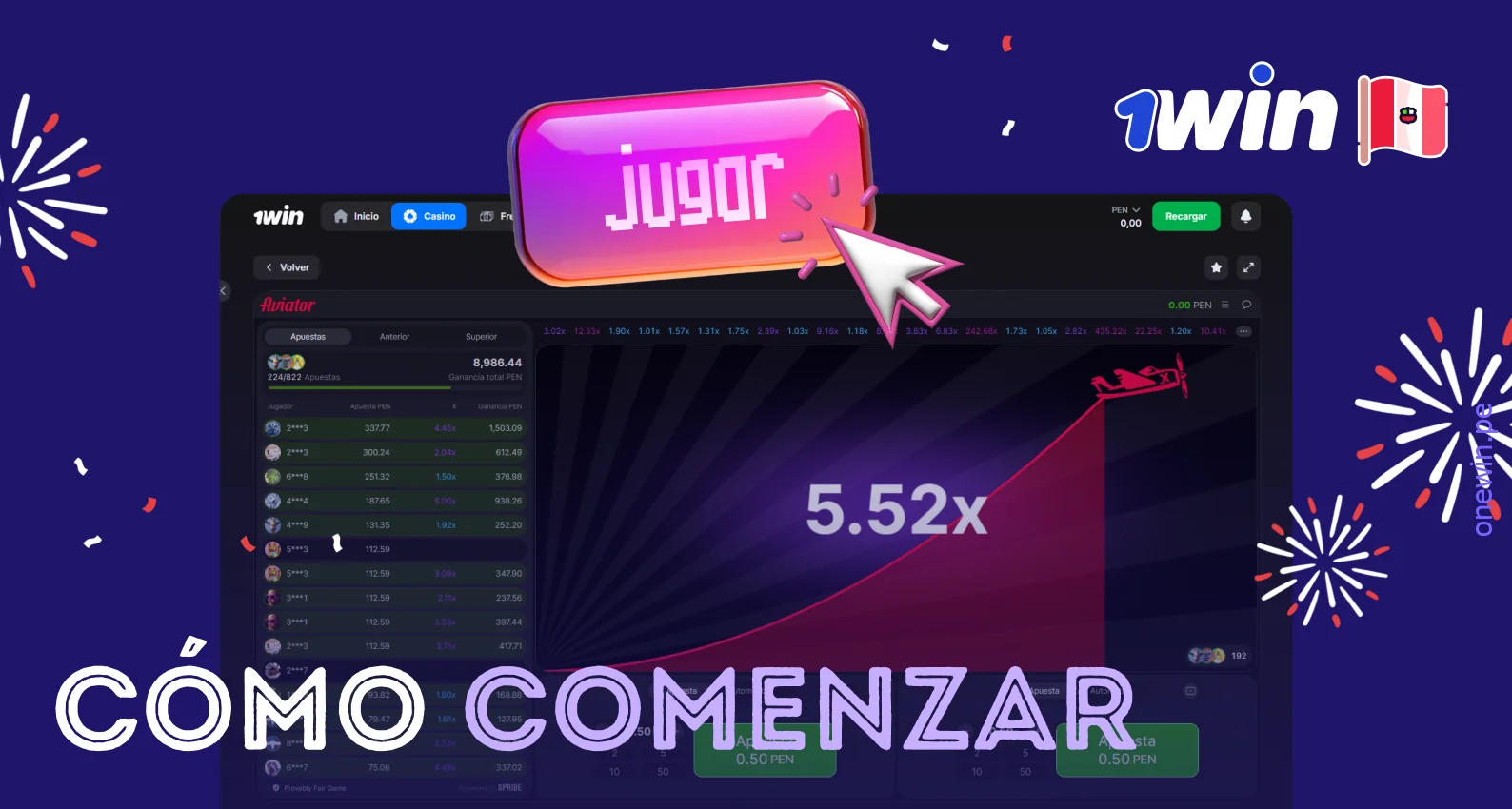 Empezar a jugar a Aviator en 1win es fácil