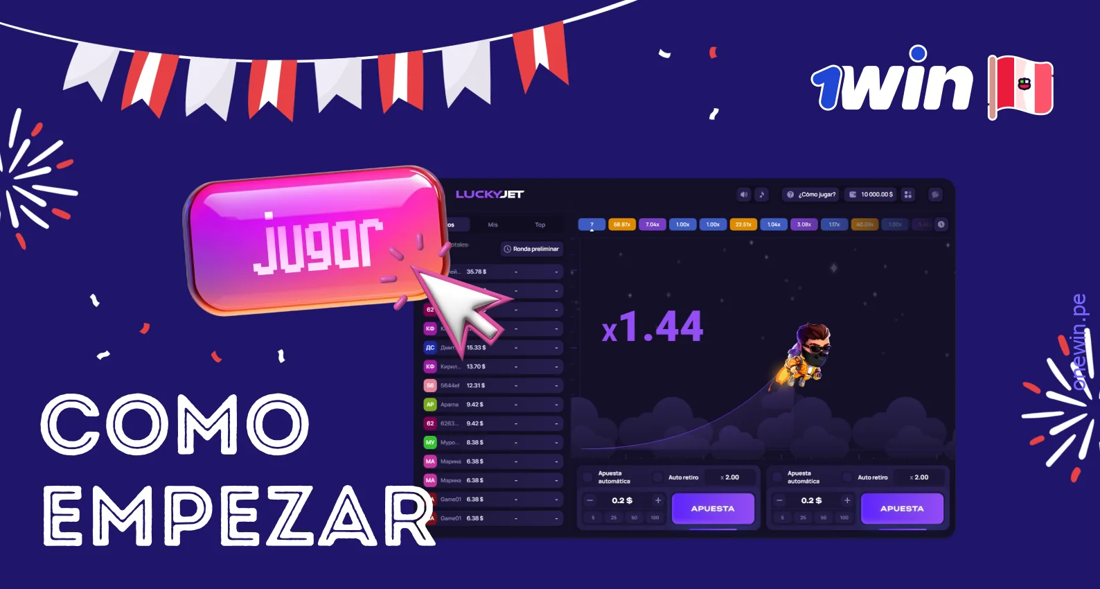 Comenzar a jugar Lucky jet en 1win es muy fácil