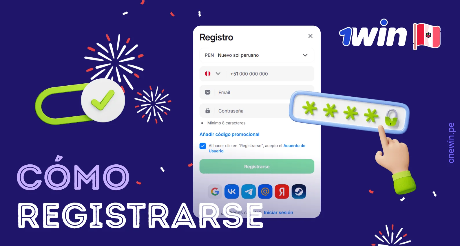1win ofrece varias formas de registrarse en Perú