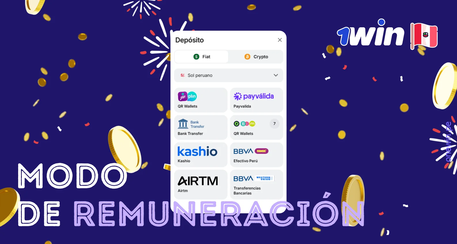 En 1win Perú hay muchas opciones de pago