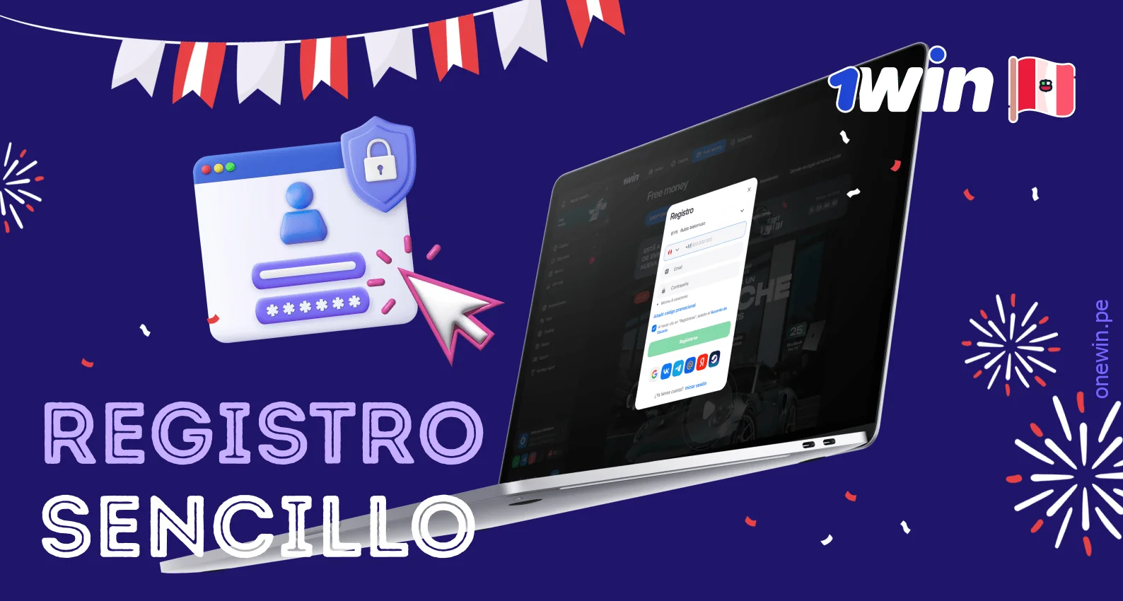 El registro se puede realizar muy rápidamente en 1win Perú